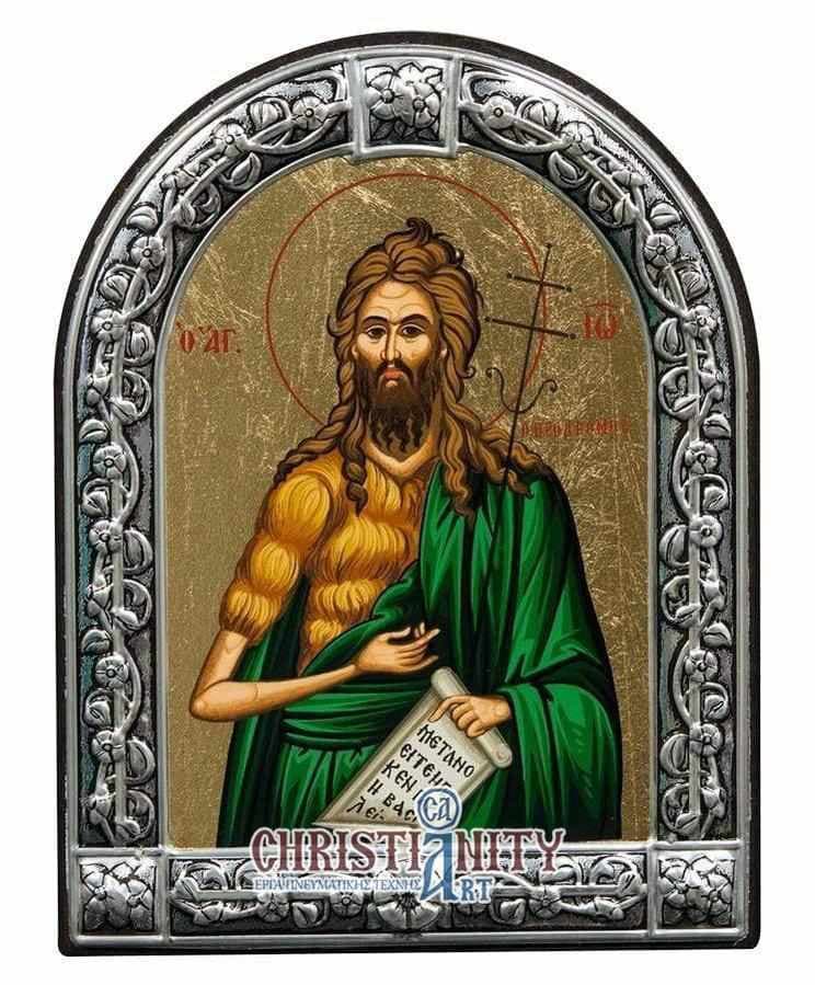 Saint Ioannis the Forerunner - Image on wood with an indelible metal frame - Mount Athos — Wall reliefs from Christianity Art