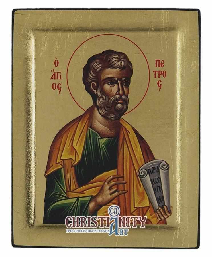 Saint Petros - Engraved wooden image on canvas with golden background - Mount Athos β Paintings from Christianity Art