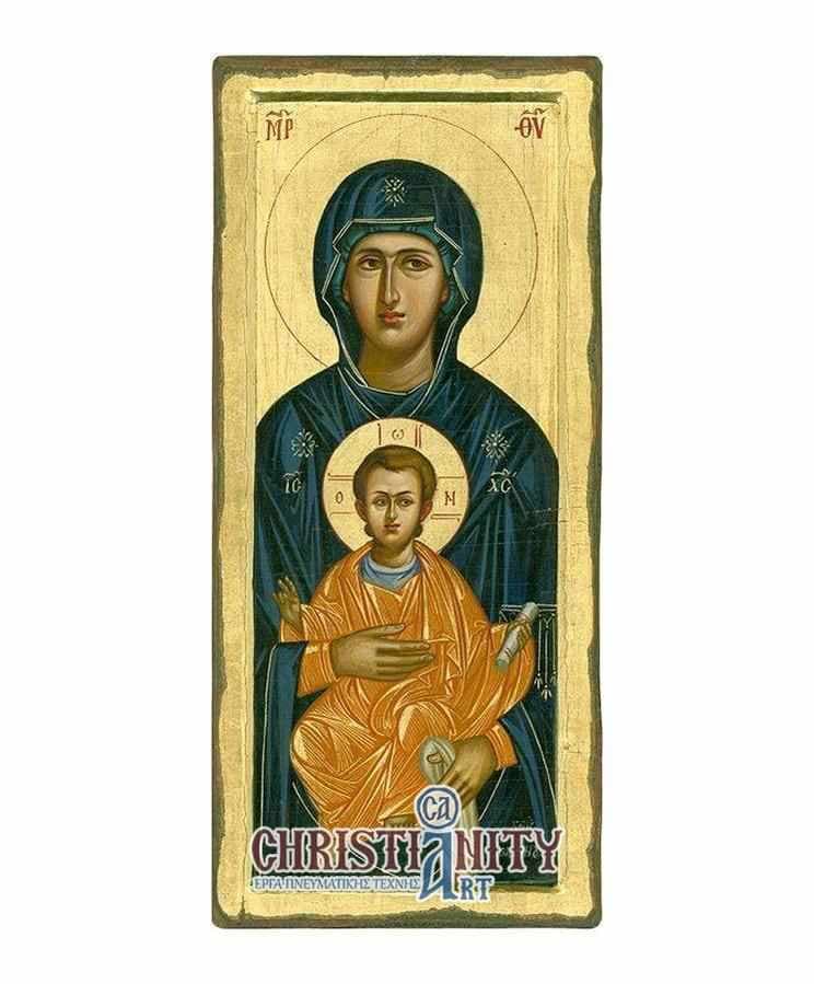 Virgin Mary Platytera - 100% handmade wooden image on canvas with golden background - Mount Athos — Paintings from Christianity Art