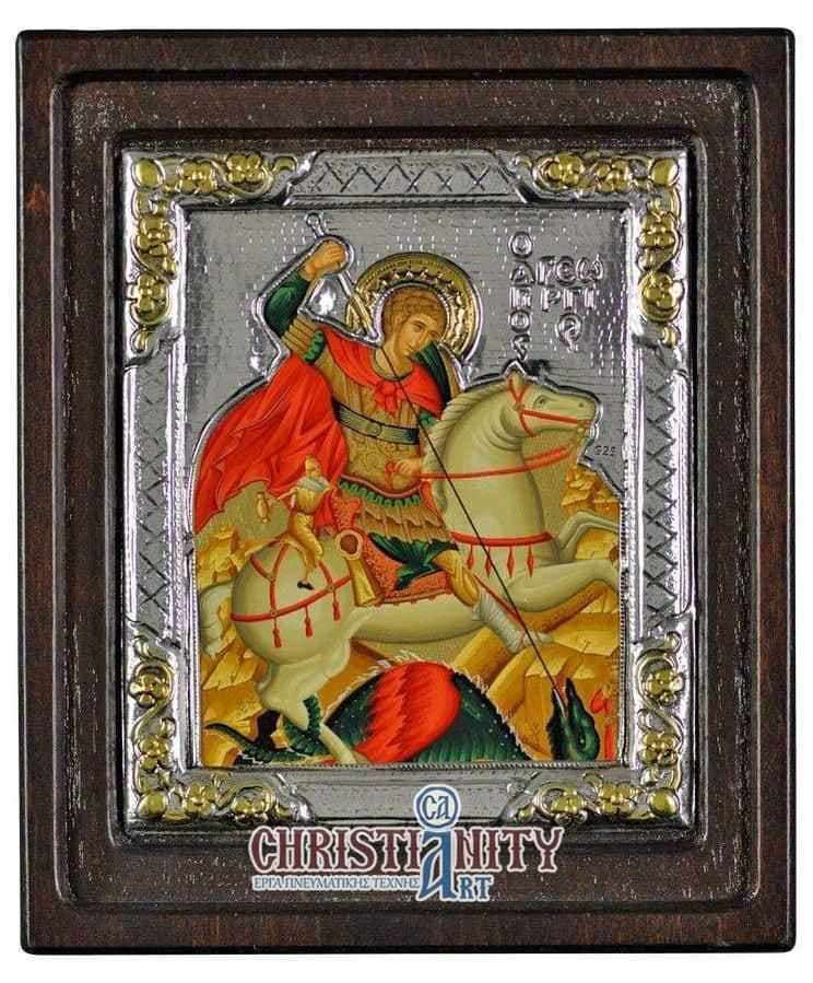 Saint George - Silver icon on wood, locally gilded - Mount Athos — Wall reliefs from Christianity Art