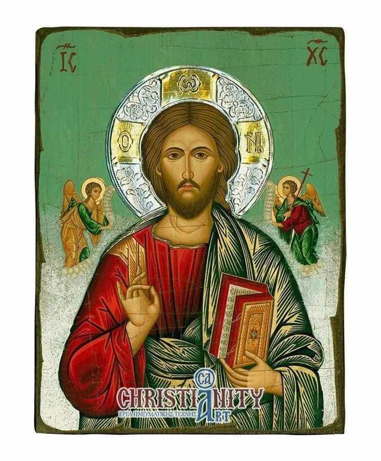Christ Almighty - Old wooden image with silver halo locally gilded - Mount Athos — Paintings from Christianity Art