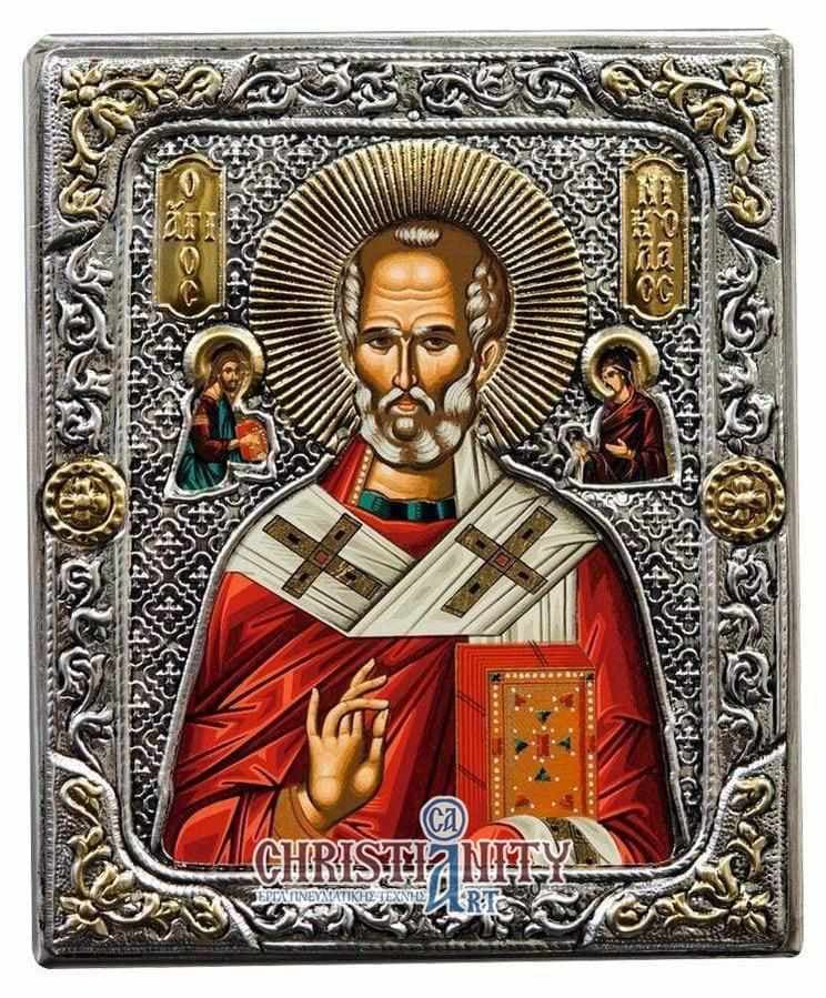 Saint Nikolaos - Silver icon on wood, locally gilded - Mount Athos — Wall reliefs from Christianity Art
