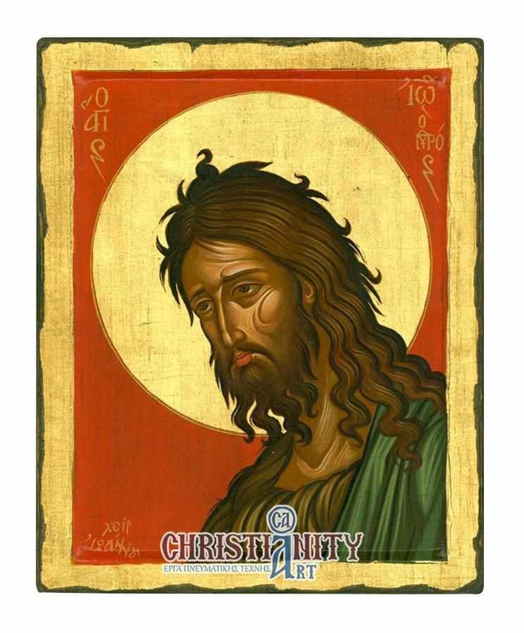 Saint John the Forerunner - 100% handmade wooden image on canvas with gold background - Mount Athos — Paintings from Christianity Art