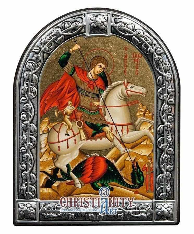 Saint Georgios - Image on wood with an indelible metal frame - Mount Athos — Wall reliefs from Christianity Art