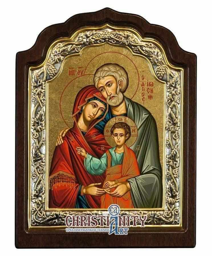 The Holy Family - Silver icon on wood, locally gilded - Mount Athos — Wall reliefs from Christianity Art