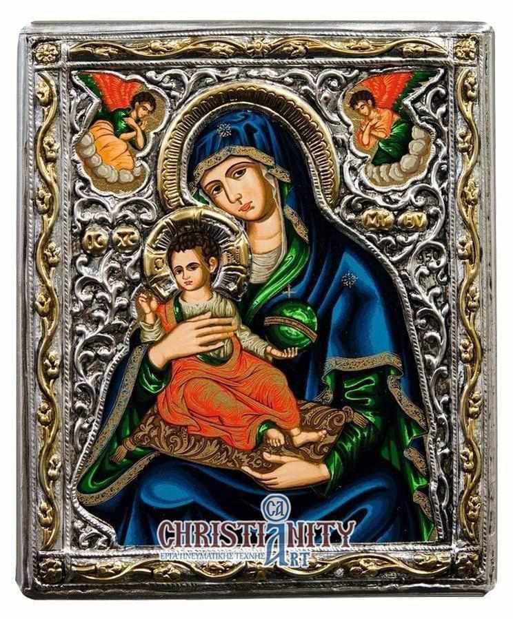 Virgin Mary Babykrateusa - Silver image in wood, locally gilded - Mount Athos — Wall reliefs from Christianity Art