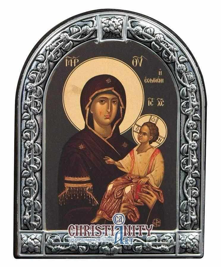 Virgin Mary Essacremeni - Image in wood with indelible metal frame - Mount Athos — Wall reliefs from Christianity Art