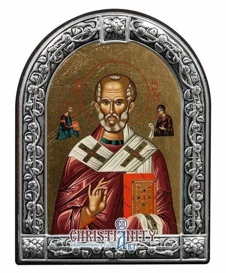 Saint Nikolaos - Image in wood with indelible metal frame - Mount Athos — Wall reliefs from Christianity Art