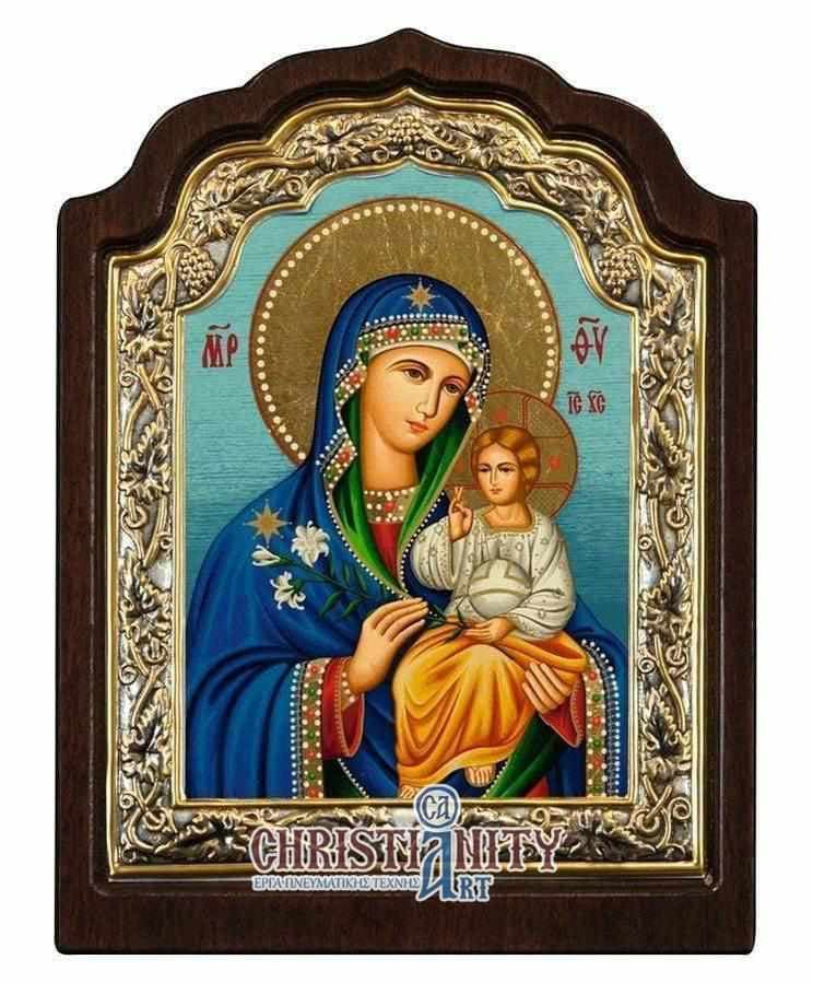 Virgin Mary of the Lilies - Silver image in wood, locally gilded - Mount Athos — Wall reliefs from Christianity Art