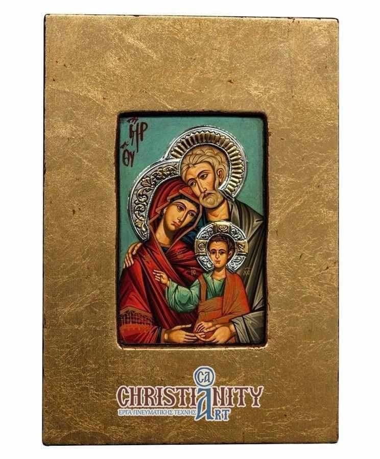 The Holy Family - Antique wooden icon with silver halo locally gilded - Mount Athos — Paintings from Christianity Art