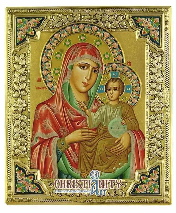 Virgin Jerusalem - Silver image on wood, locally gilded and decorated with enamel - Mount Athos — Wall reliefs from Christianity Art