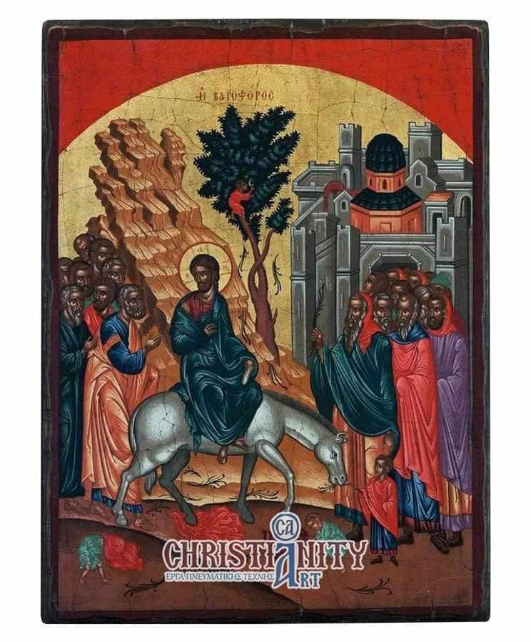 The Weifer - Wooden aged image on canvas with golden background - Mount Athos — Paintings from Christianity Art