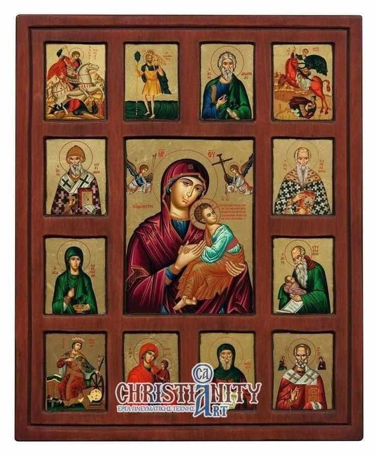 Virgin Mary of Passion - Engraved wooden image made on canvas - Mount Athos — Paintings from Christianity Art