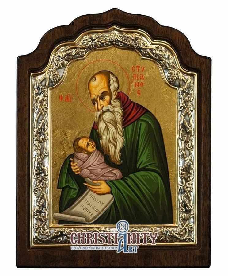 Saint Stylianos - Silver image on wood, locally gilded - Mount Athos — Wall reliefs from Christianity Art