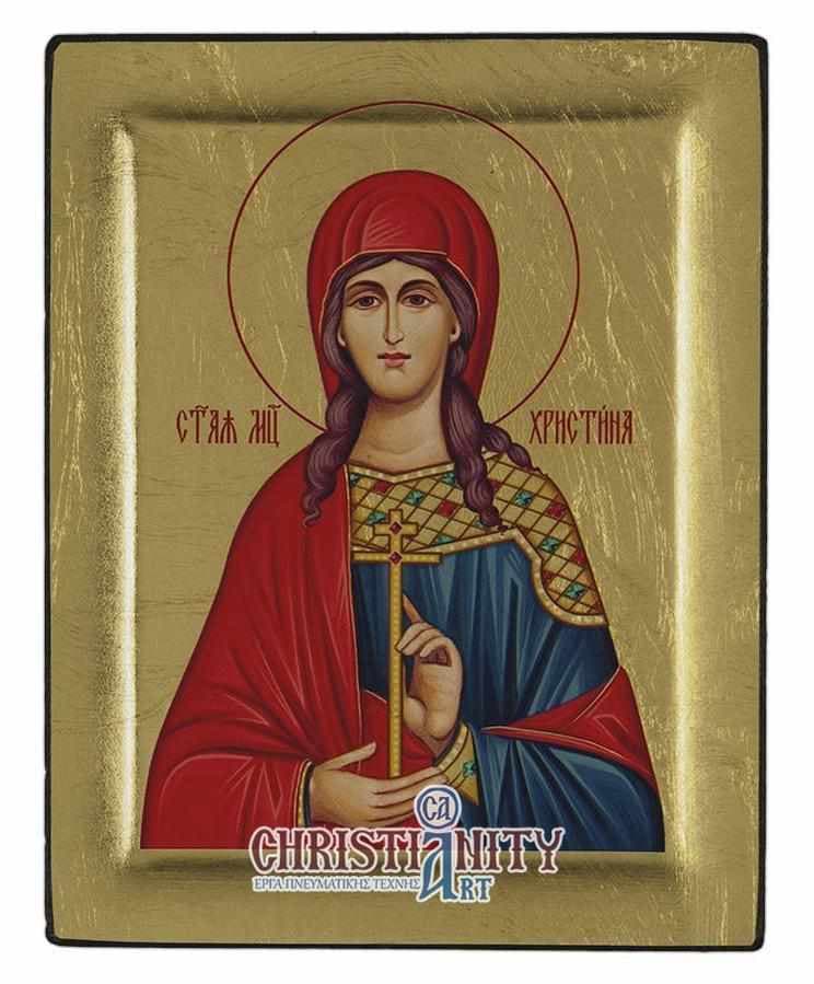 Saint Christina - Excavated wooden image on canvas with gold background - Mount Athos — Paintings from Christianity Art