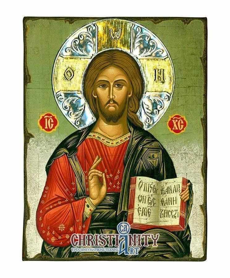 Jesus Christ Kazan - Old wooden image with silver halo locally gilded - Mount Athos — Paintings from Christianity Art