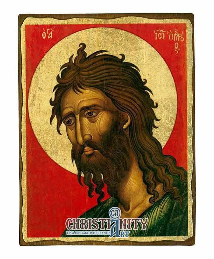 Saint Ioannis the Forerunner - Aged wooden image on canvas with gold background - Mount Athos — Paintings from Christianity Art