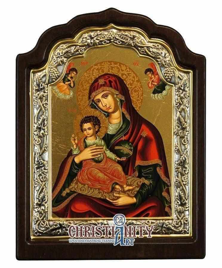 Virgin Mary Babykrateusa - Silver image in wood, locally gilded - Mount Athos — Wall reliefs from Christianity Art