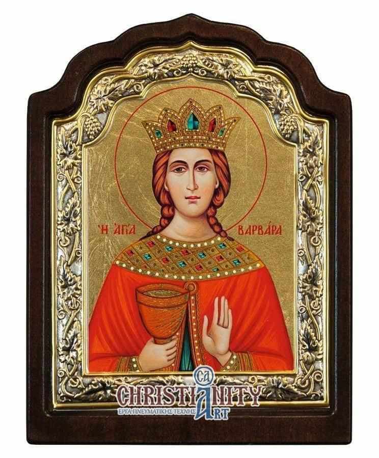 Saint Barbara - Silver icon on wood, locally gilded - Mount Athos — Wall reliefs from Christianity Art