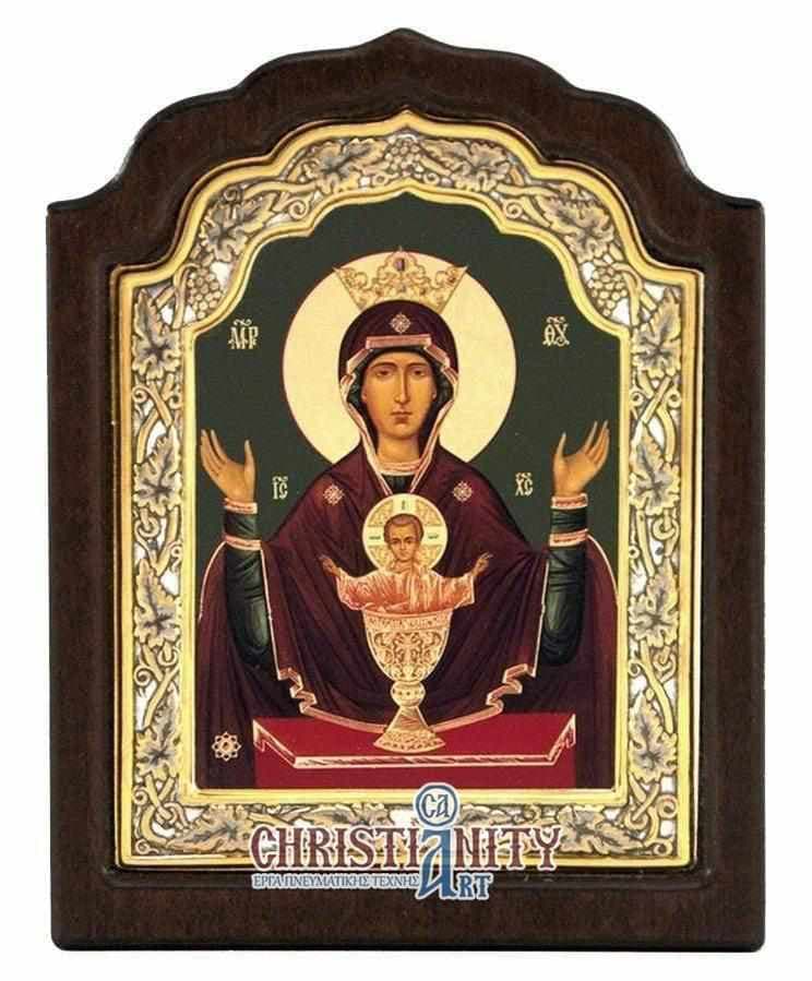 Virgin Mary Theotokos Elousa - Silver image on wood, locally gilded - Mount Athos — Wall reliefs from Christianity Art