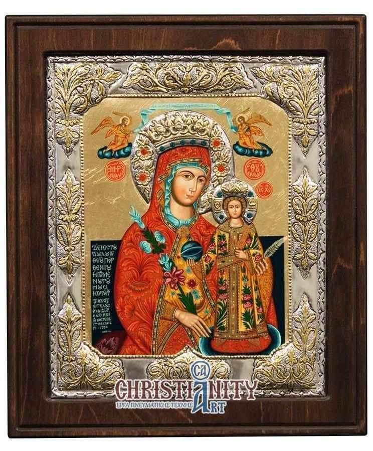 Virgin Mary of Rhodes - Silver image in wood, locally gilded - Mount Athos — Wall reliefs from Christianity Art