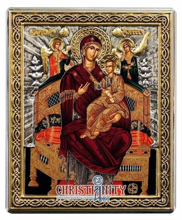 Virgin Mary Pantanassa - Silver image in wood, locally gold plated - Mount Athos — Wall reliefs from Christianity Art