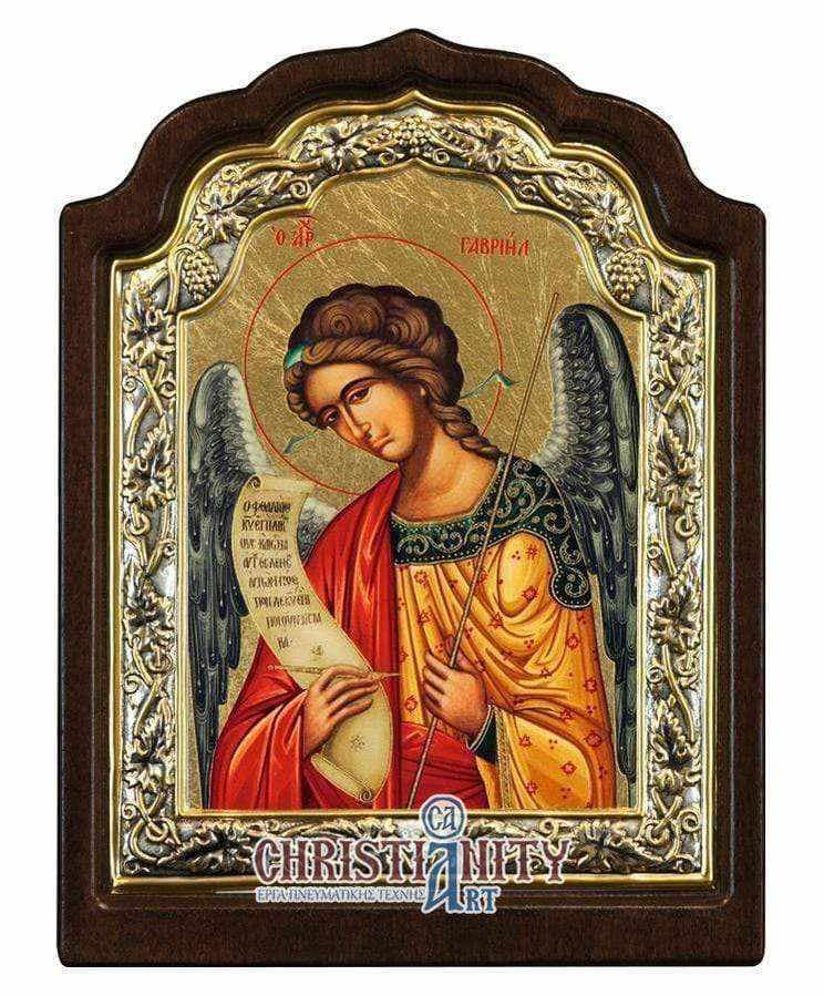Archangel Gabriel - Silver image in wood, locally gilded - Mount Athos — Wall reliefs from Christianity Art