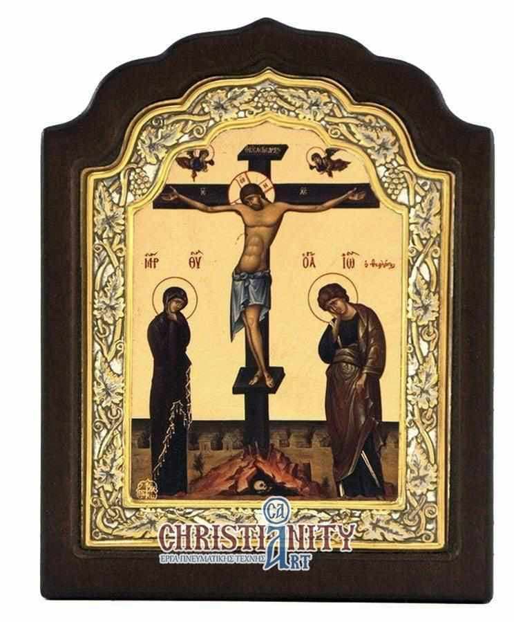 The Crucifixion of Christ - Silver image on wood, locally gilded - Mount Athos — Wall reliefs from Christianity Art