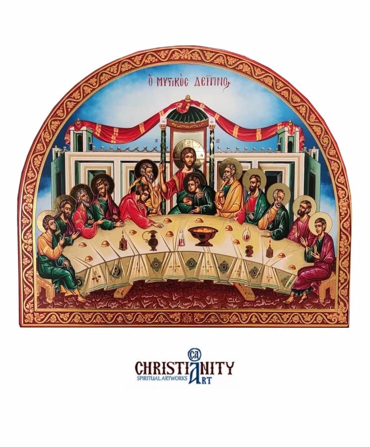 The Secret Dinner - Wooden image on Camvas with polished gold background — Paintings from Christianity Art