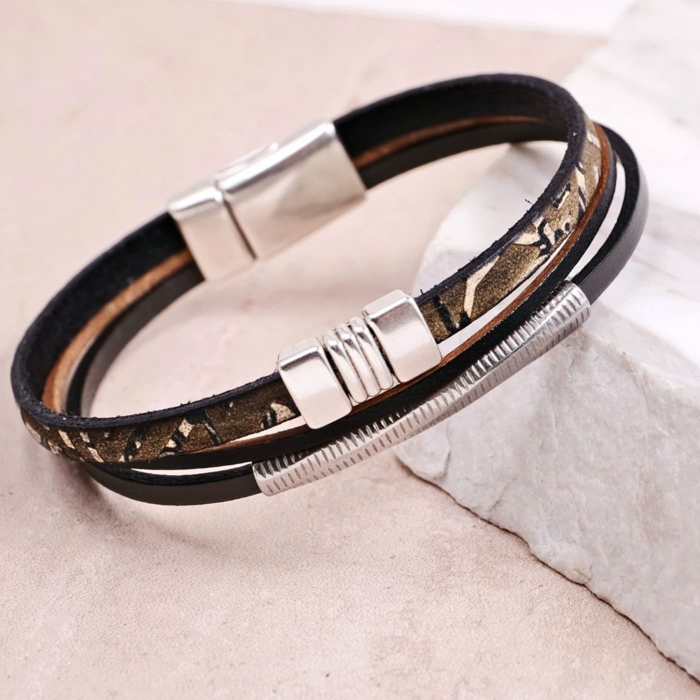 Metal Tube Men's Bracelet | Engraved Leather — Bracelets from Toolittle
