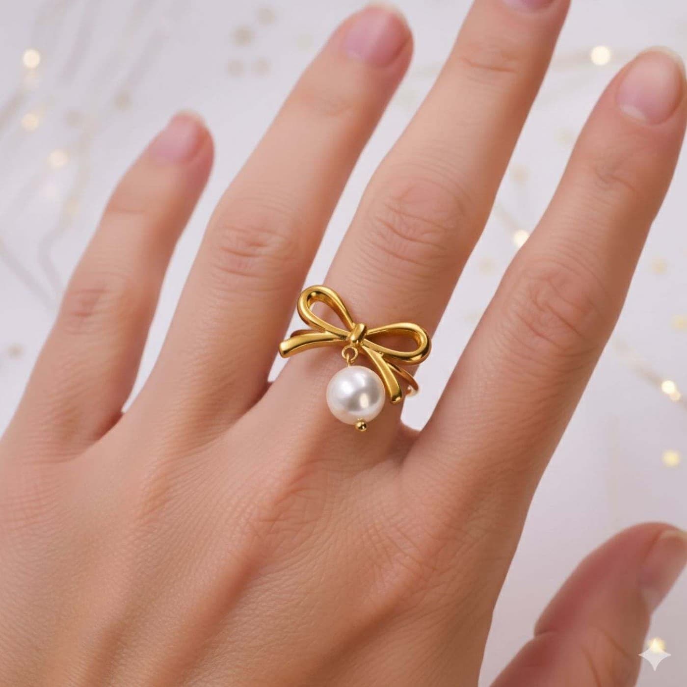 Gold-Plated Ring- Stainless Steel & Pearl — Rings from Toolittle