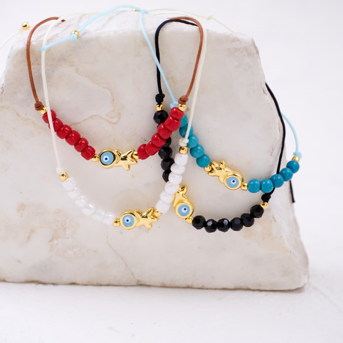 Macramé Bracelet with Gold-Plated Evil Eye & Starfish | Handmade — Bracelets from Toolittle