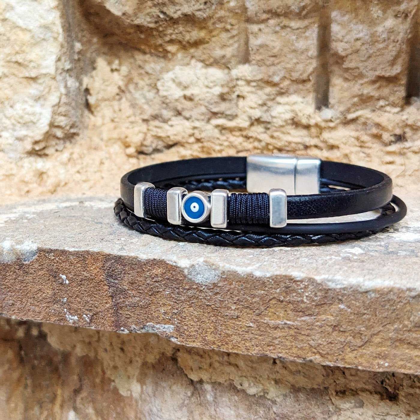 Evil Eye Leather Men's Bracelet — Bracelets from Toolittle
