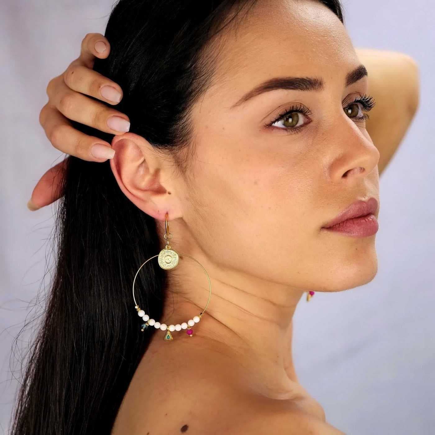 Skyros Hoops with Coral & Crystals — Earrings from Toolittle