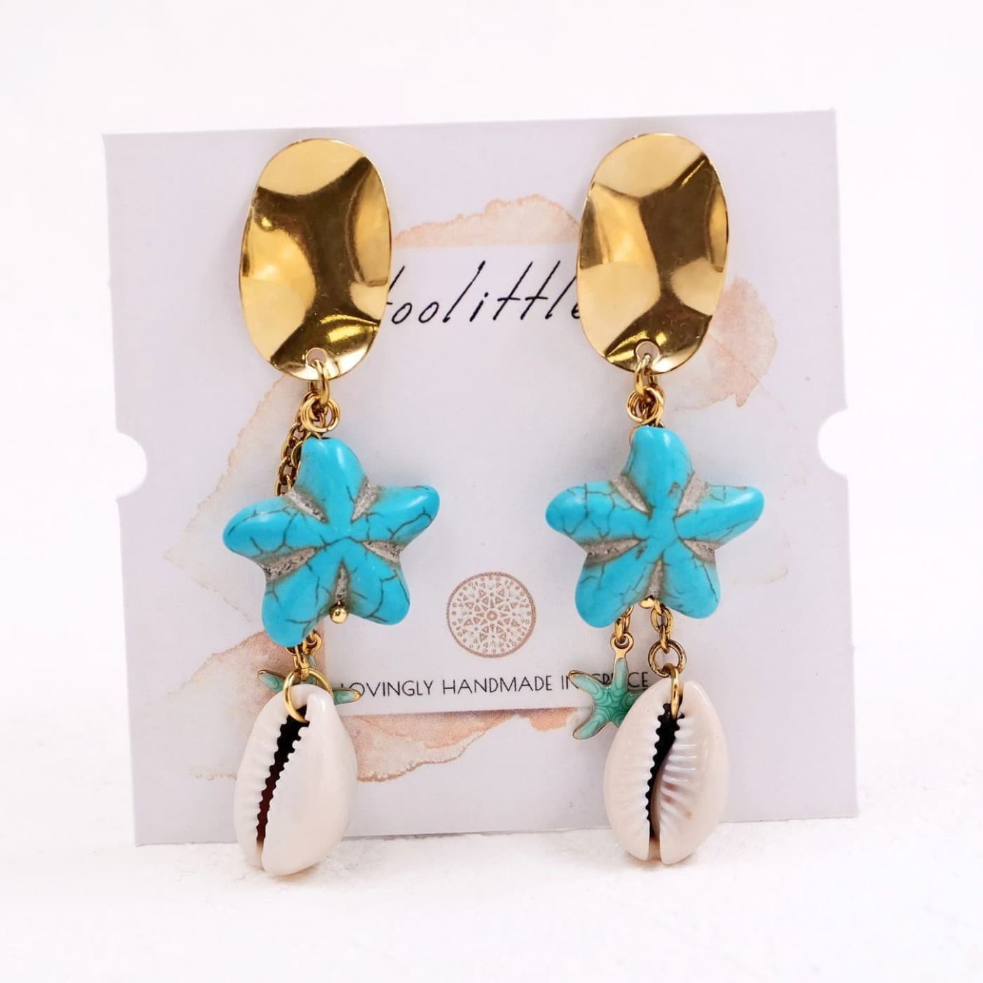Stainless Steel Golden Earrings | Starfish & Cowrie Shells — Earrings from Toolittle