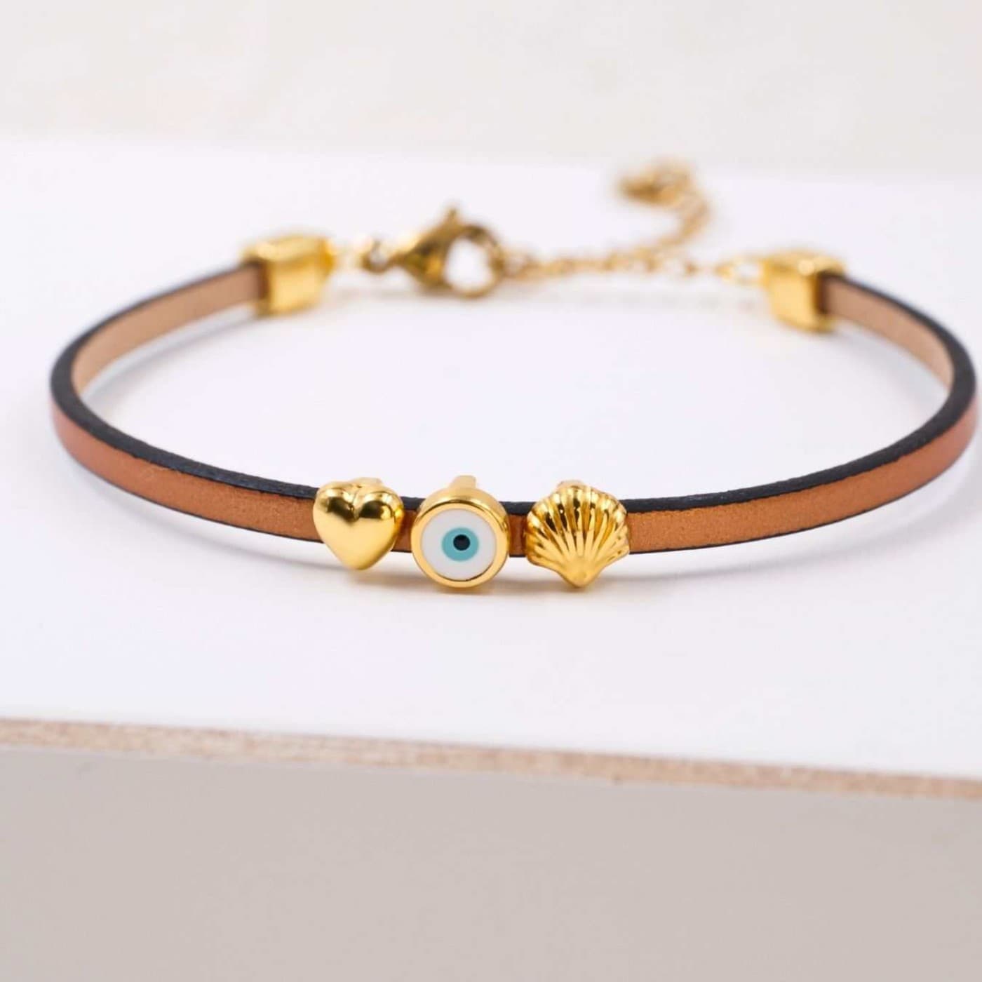 Leather Bracelet | Evil Eye, Metal Heart & Marine Charms — Bracelets from Toolittle