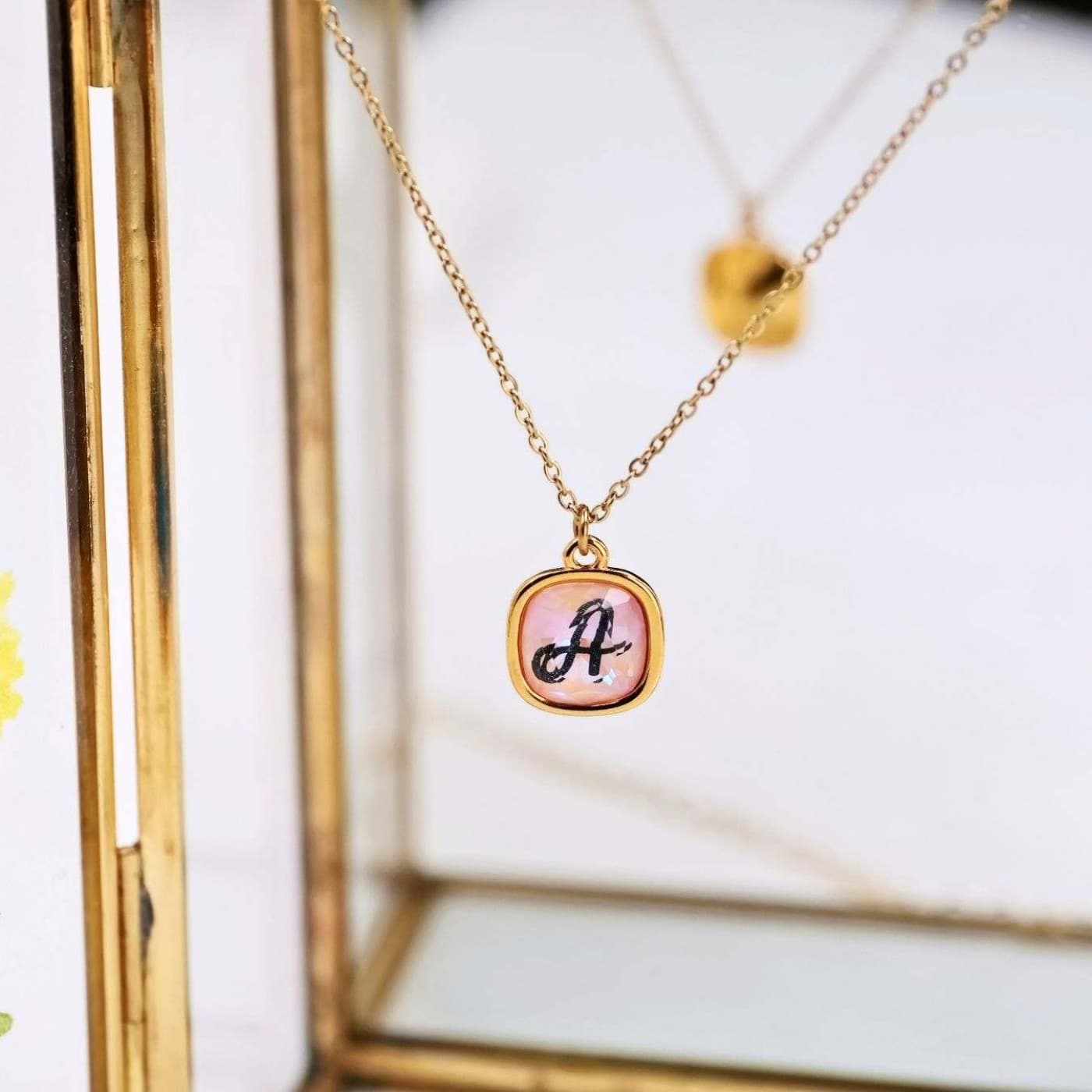 Necklace with Initial Letter: Swarovski Crystal Salmon — Necklaces from Toolittle