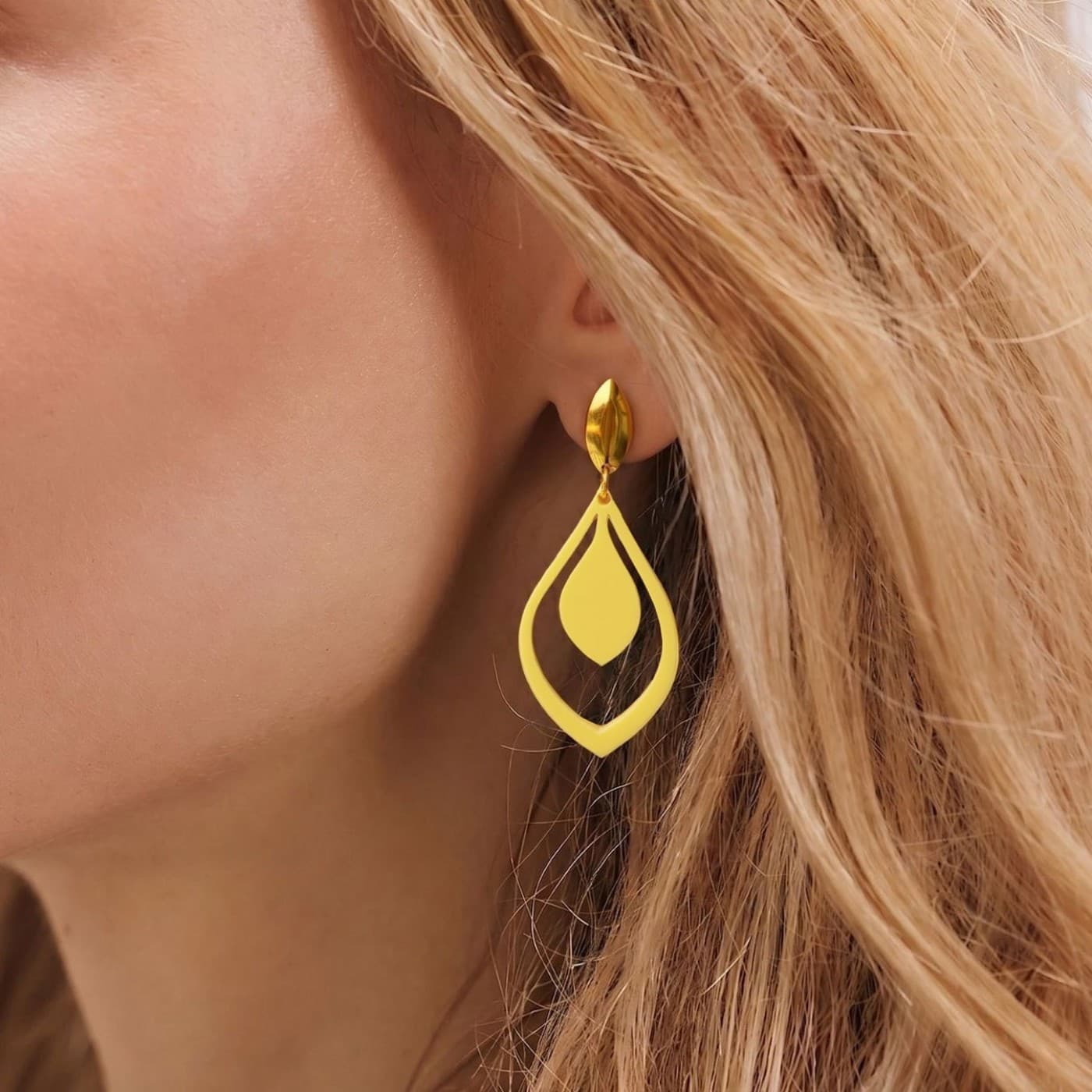 Gold-Plated Earrings | Minimal Resin Drop - Yellow — Earrings from Toolittle