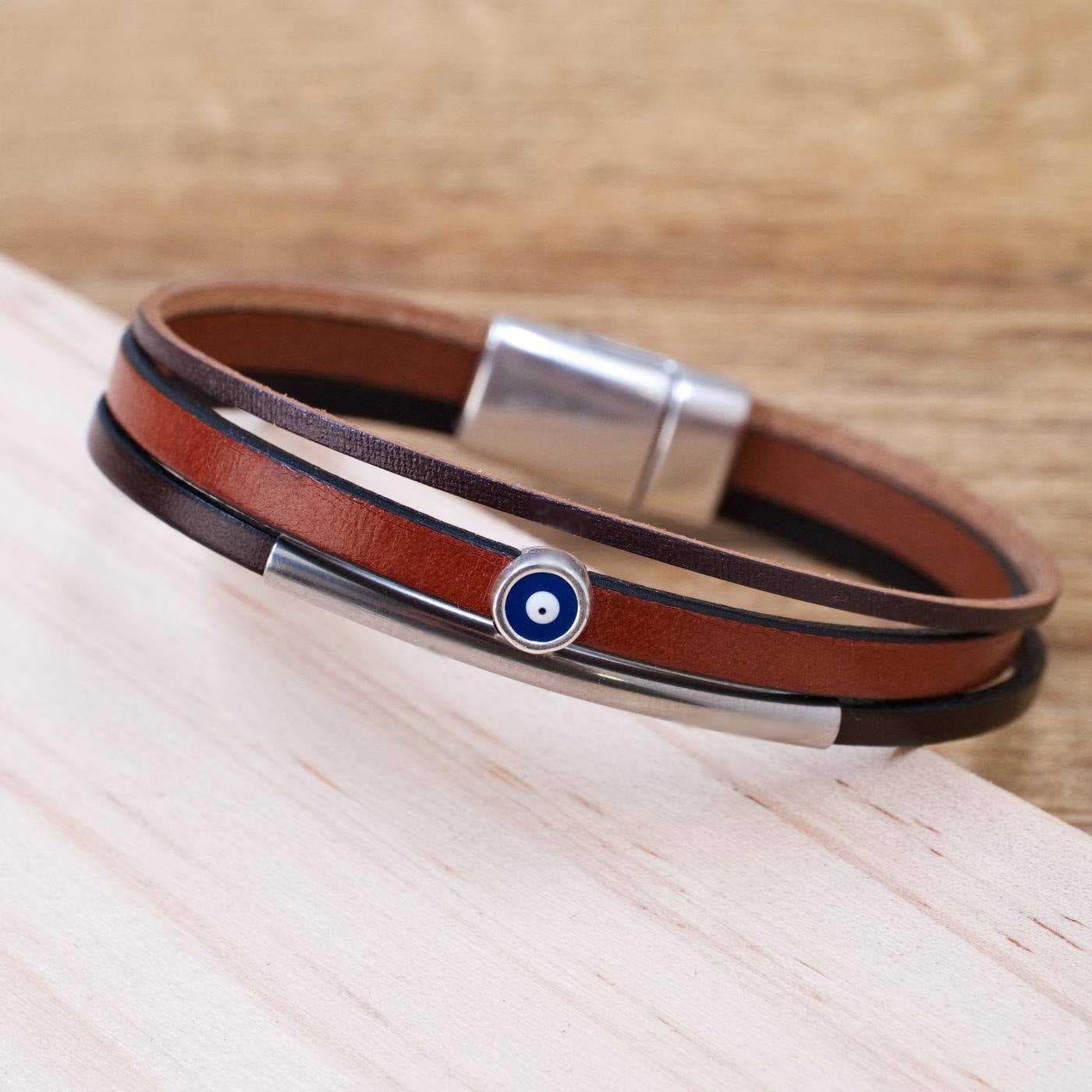 Leather Men's Bracelet with Evil Eye — Bracelets from Toolittle