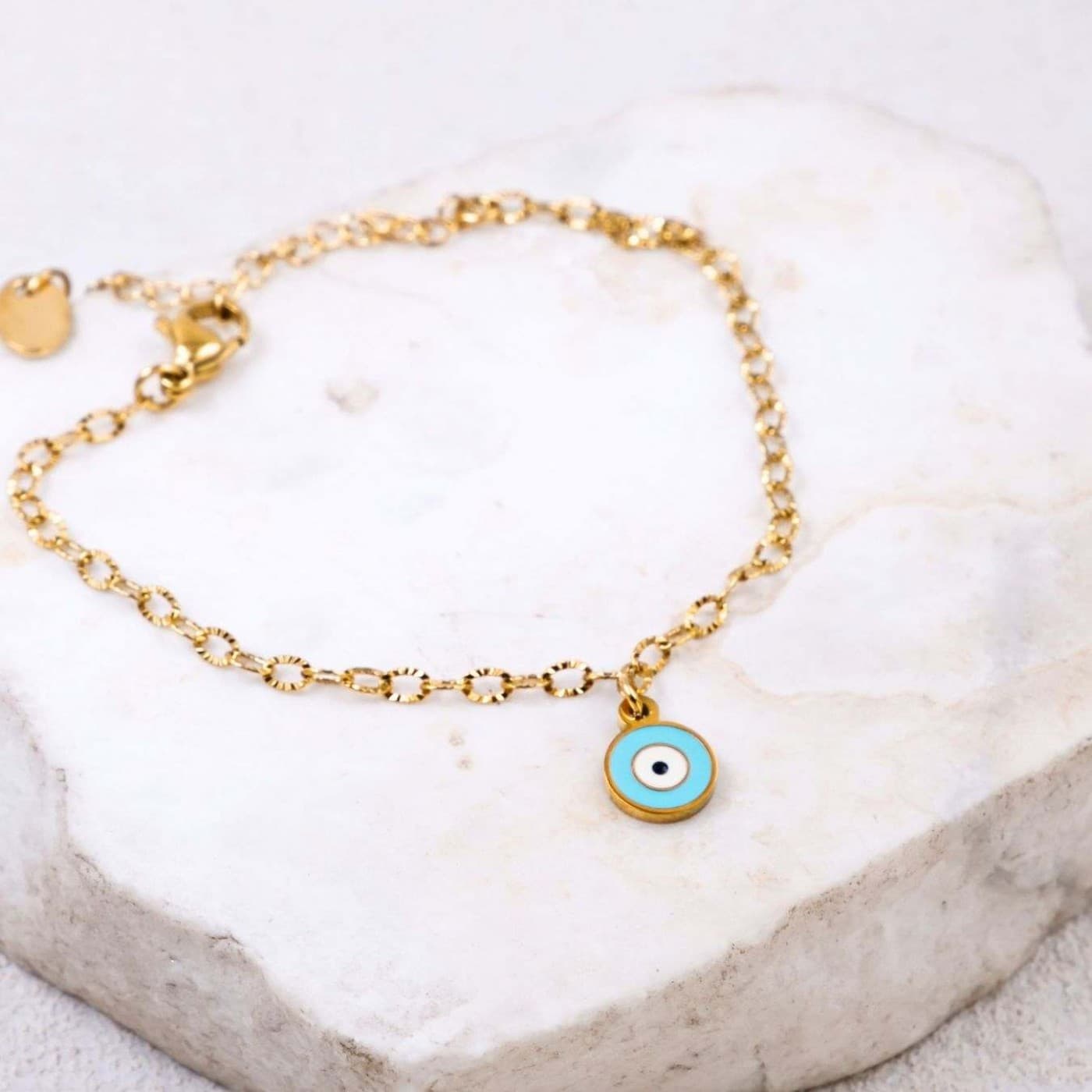 Stainless Steel Jewelry: Gold-plated Bracelet with Evil Eye — Bracelets from Toolittle