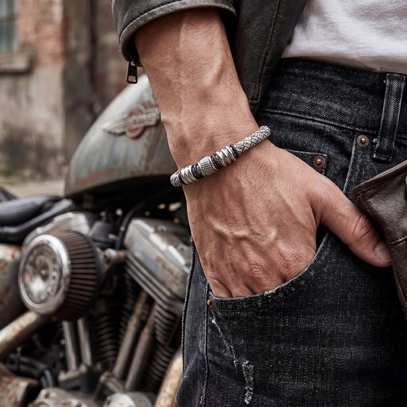 Men's Bracelet | Braided Leather - Grey — Bracelets from Toolittle