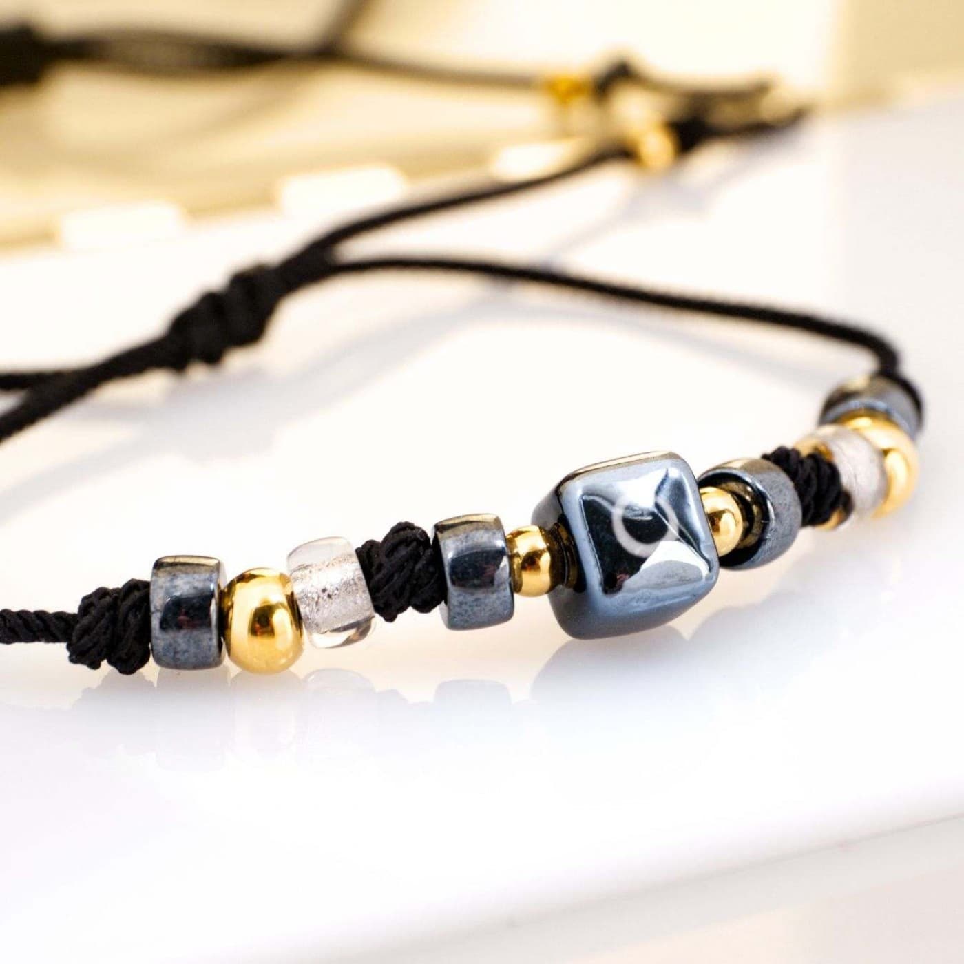 Macrame Bracelet with Ceramic Evil Eye — Bracelets from Toolittle