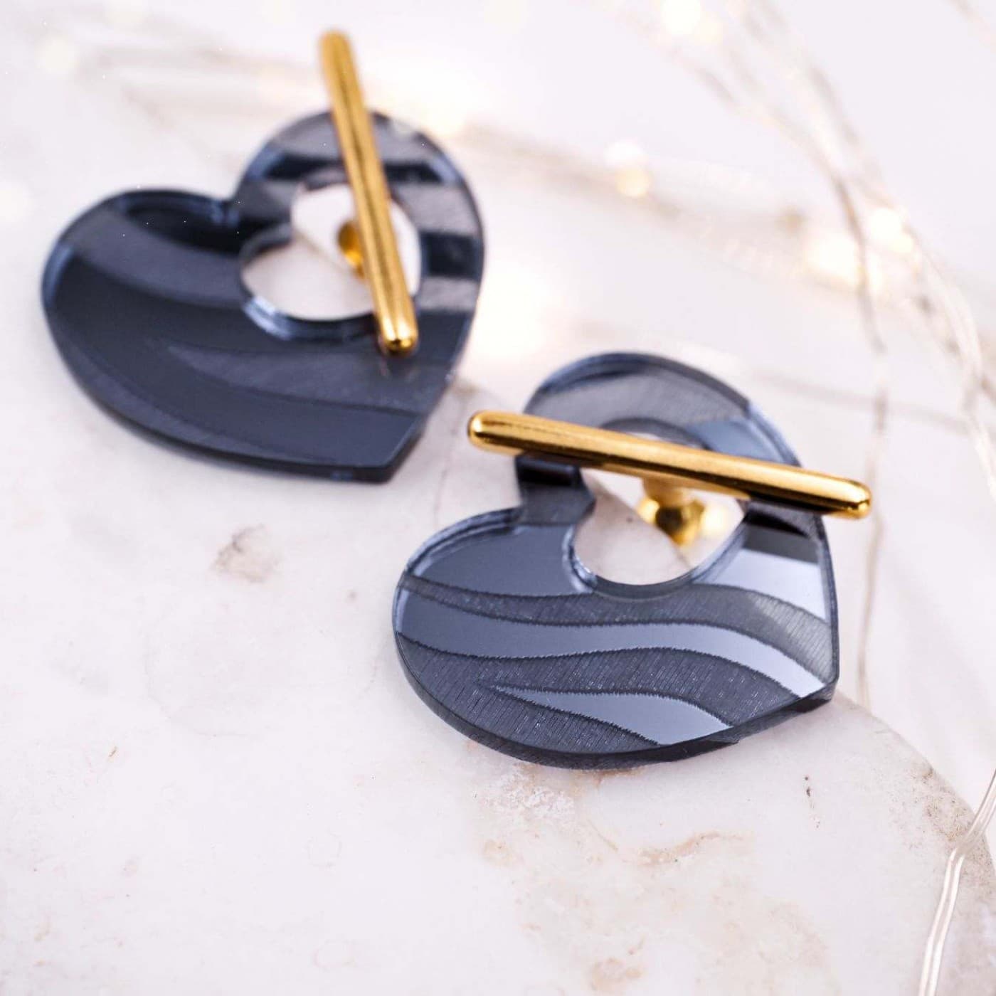 Heart Earrings with Golden Bar - Animal Print — Earrings from Toolittle
