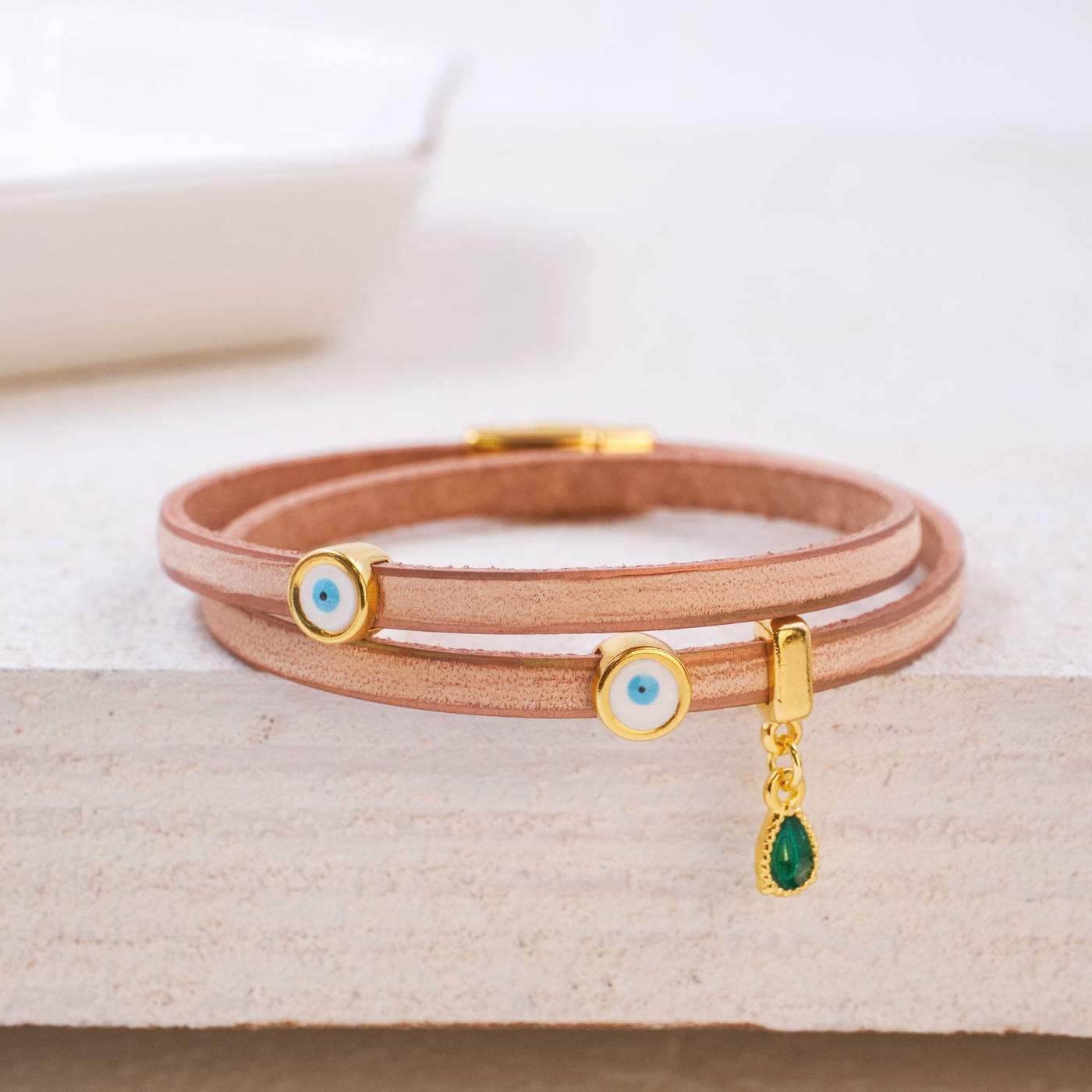 Evil Eye Double-wrapped Leather Bracelet — Bracelets from Toolittle