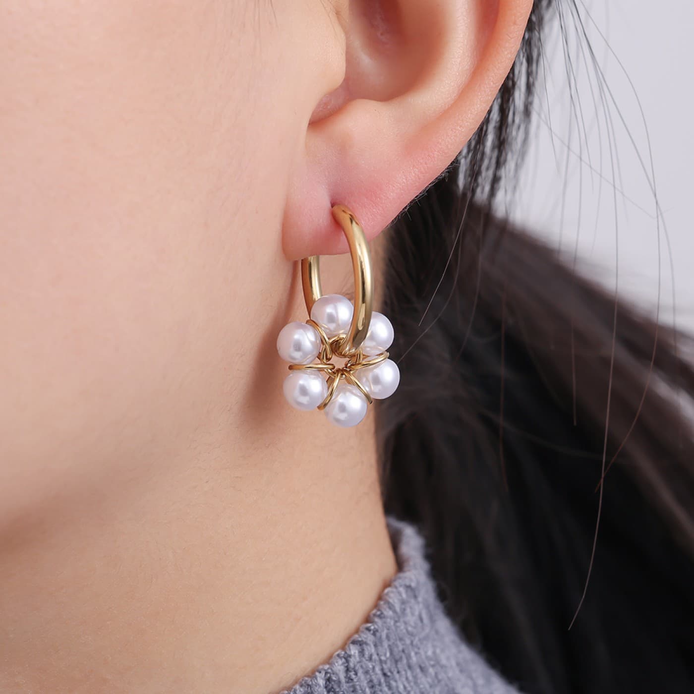 Stainless Steel | Hoop Pearl Earrings — Earrings from Toolittle