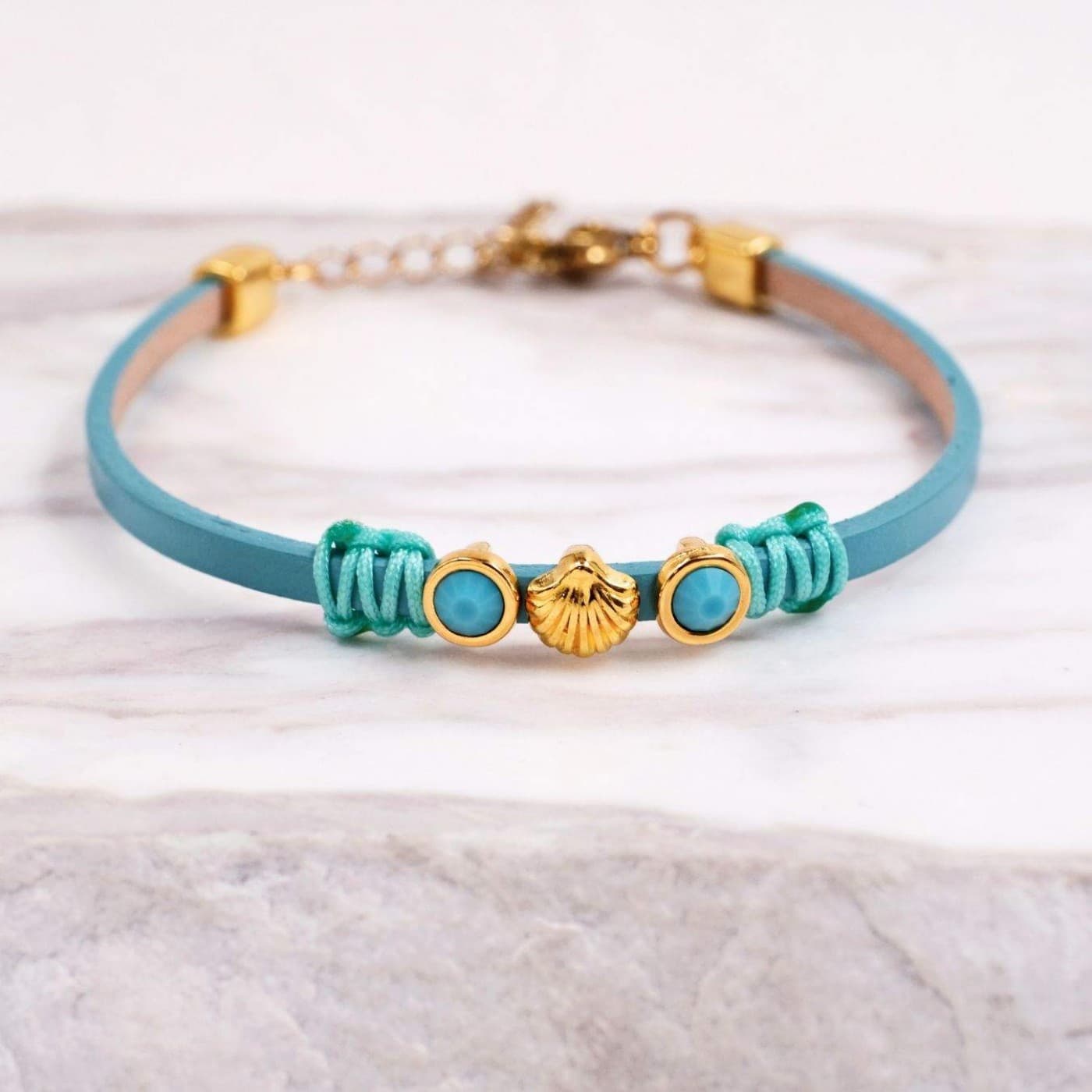 Leather Bracelet | Crystals & Metal Sea Shell- Jade Opal — Bracelets from Toolittle