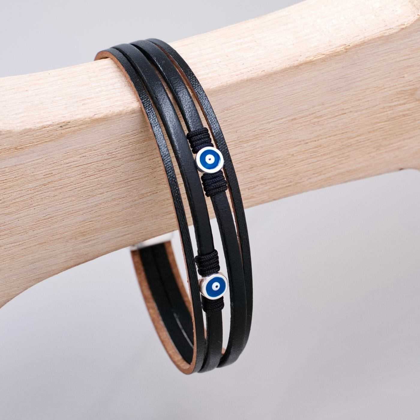 Leather Men's Bracelet with Evil Eyes — Bracelets from Toolittle