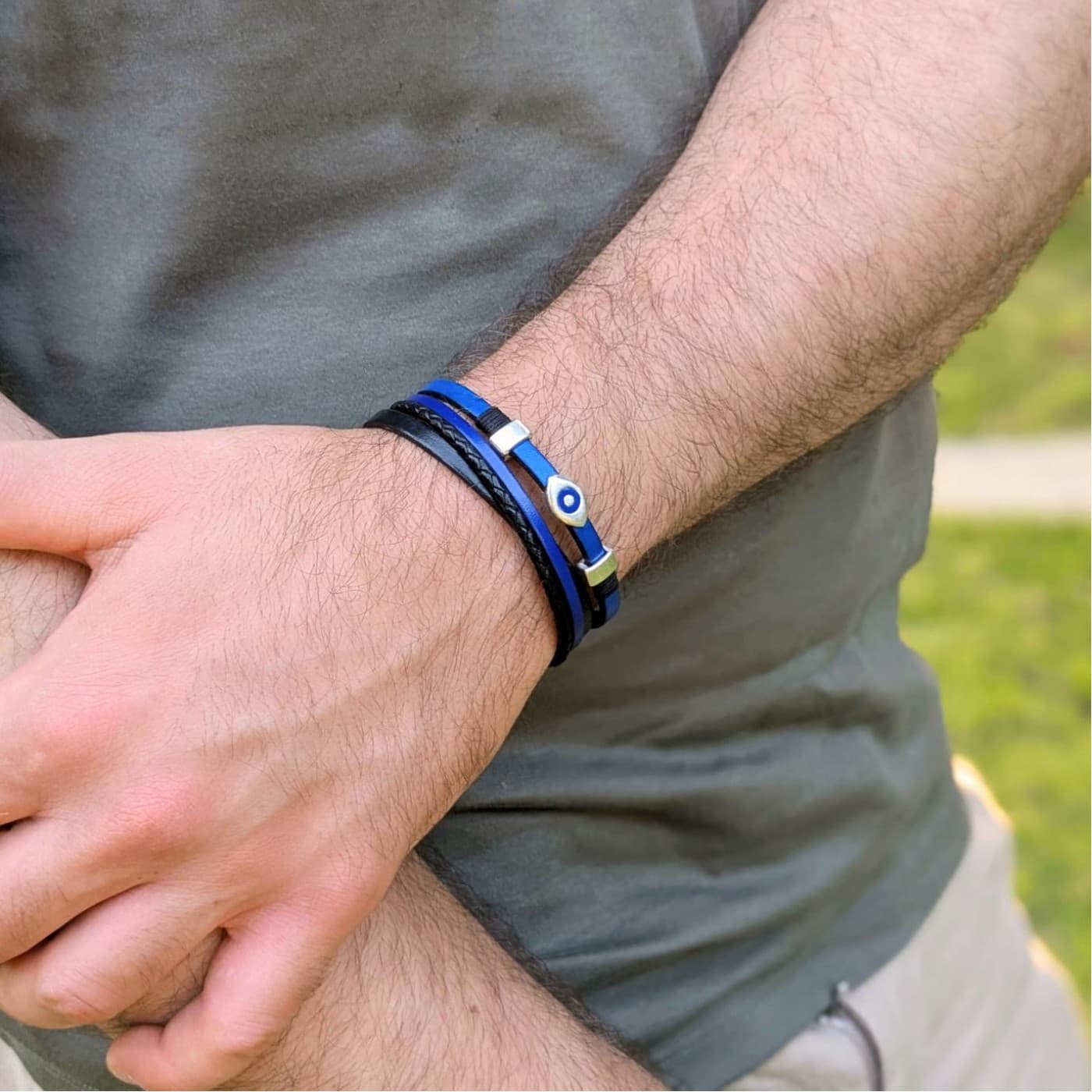 Evil Eye Leather Men's Bracelet — Bracelets from Toolittle