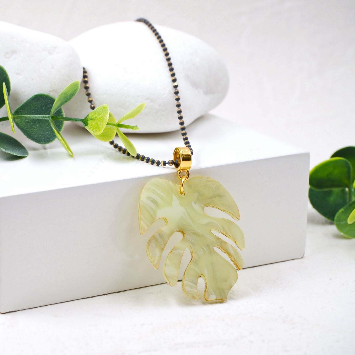 Toolittle Long Necklace - Resin Leaf Green — Necklaces from Toolittle