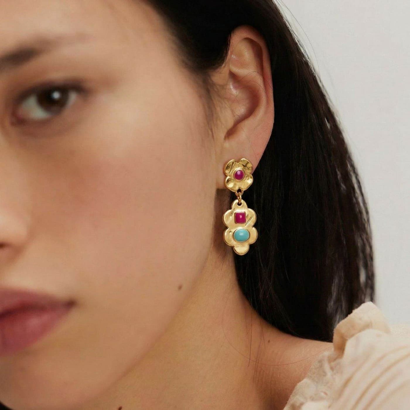 Gold-Plated Flower Earrings with Enamel — Earrings from Toolittle